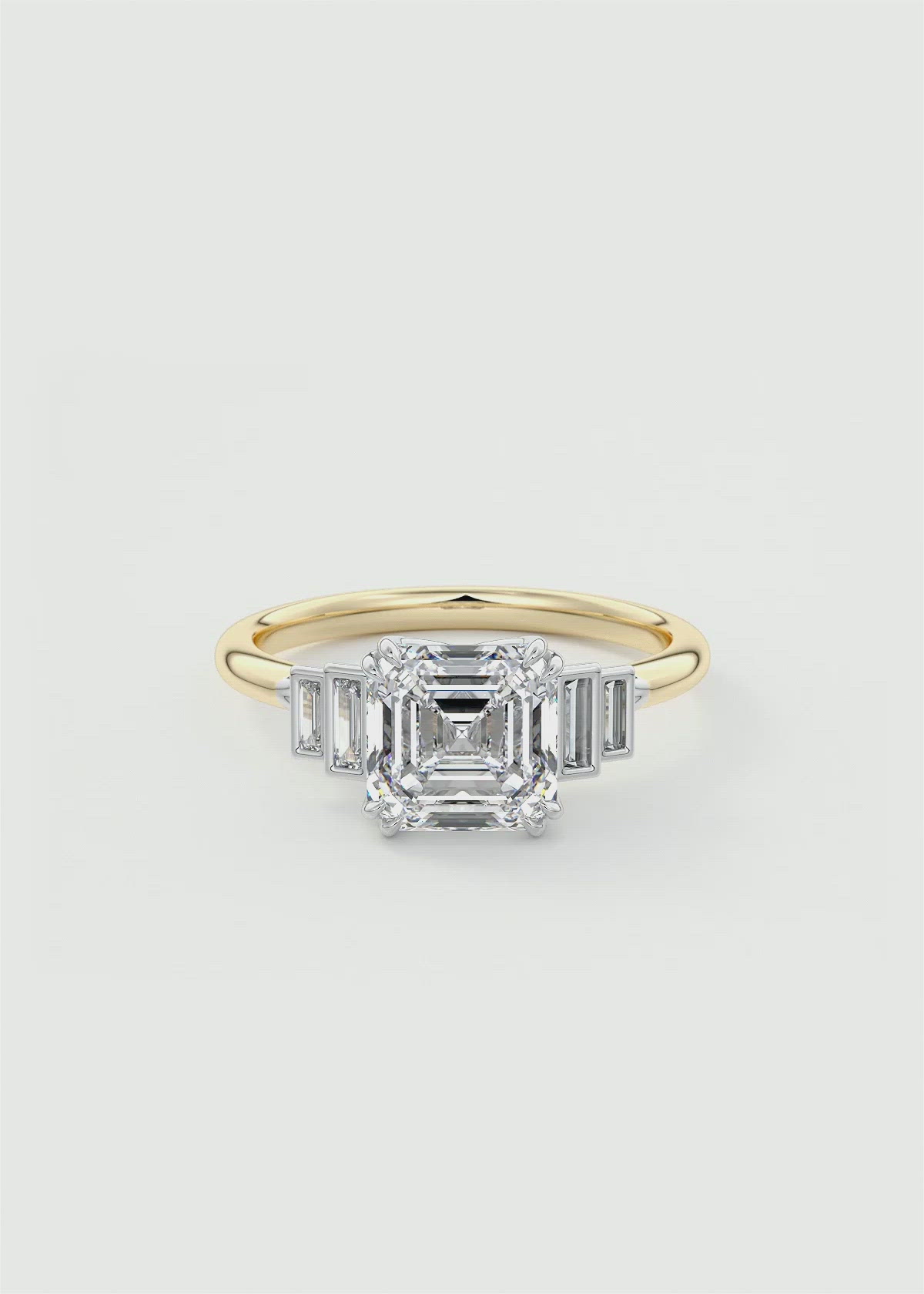 Five Stone Asscher Cut Engagement Ring with Floral Double Claw