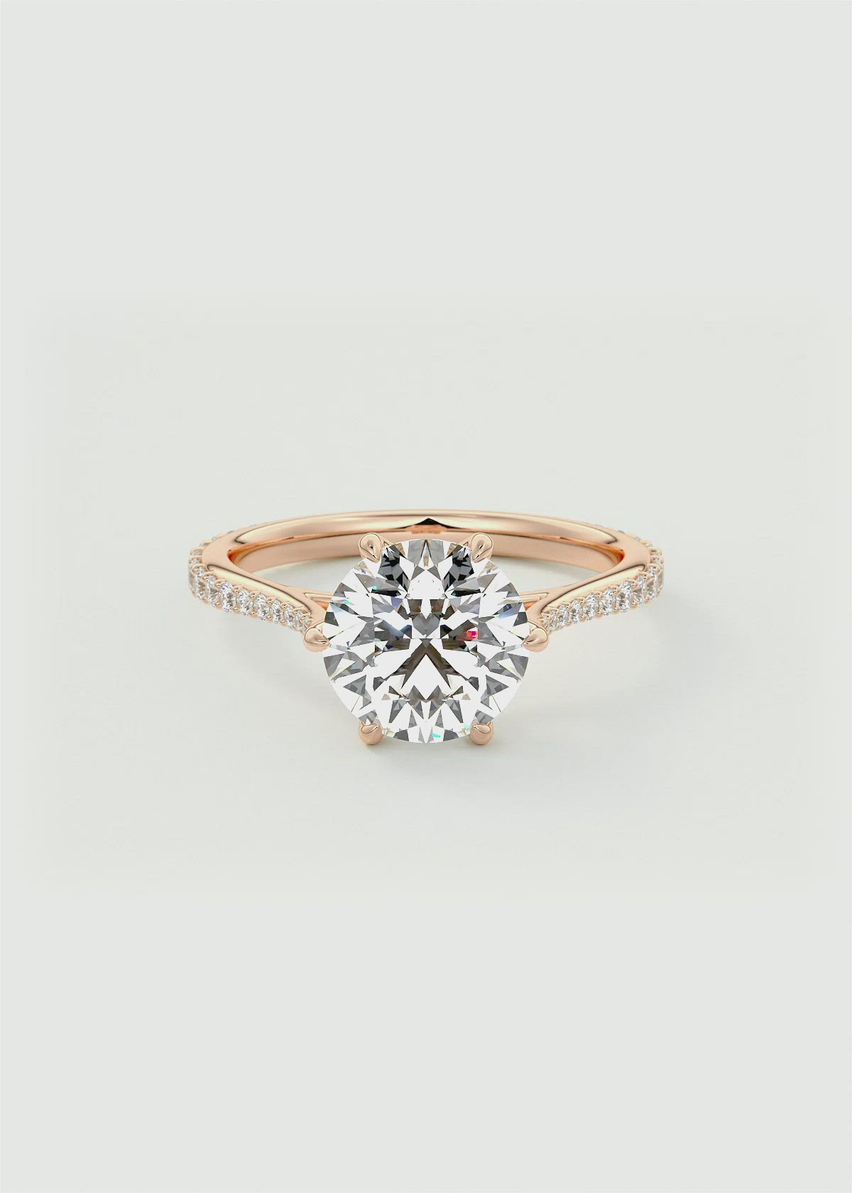 Solitaire Cathedral Engagement Ring with Floral Basket and Pavé by