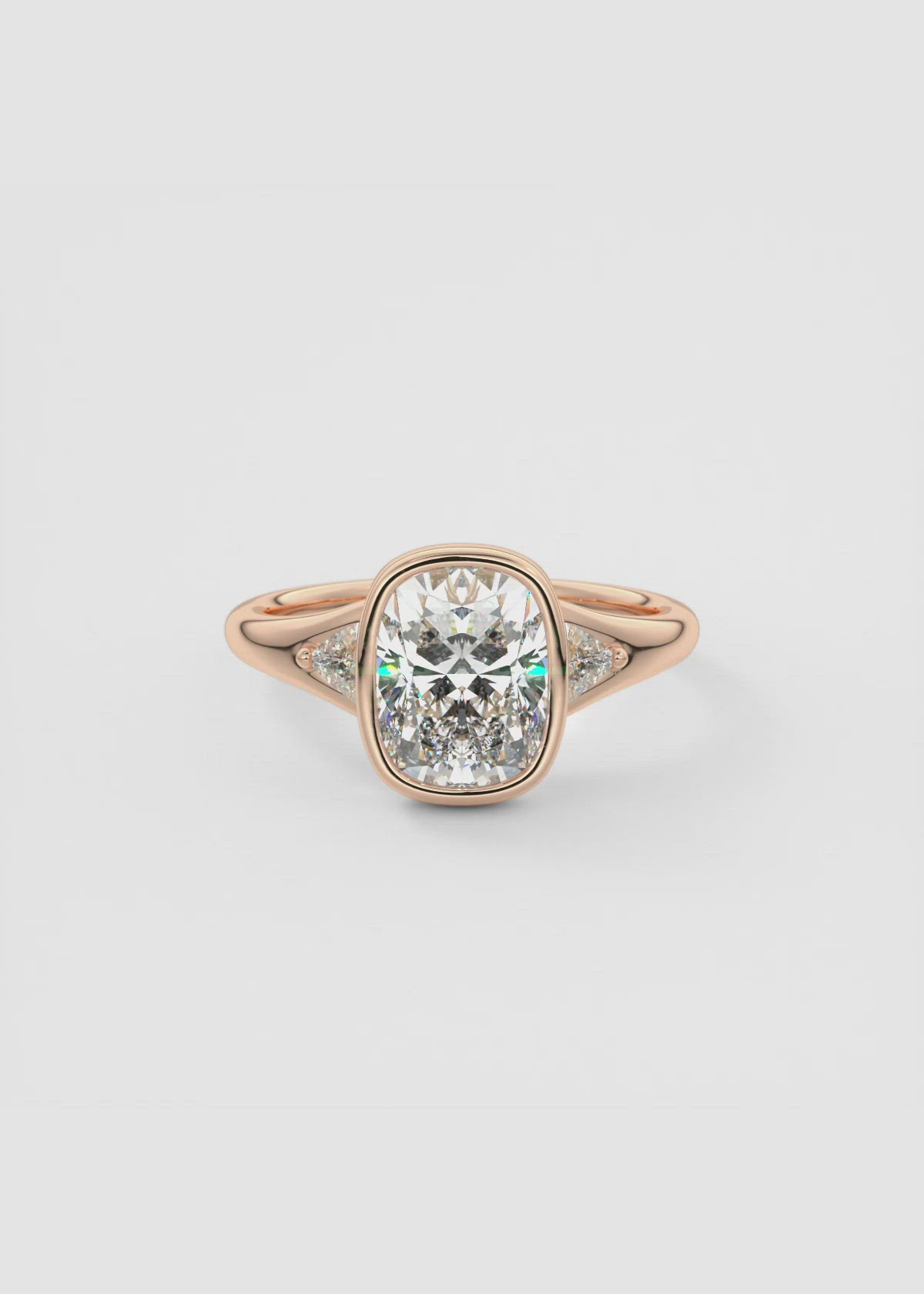 Bezel Set Cushion & Trillion Split Shank Engagement Ring by Frank